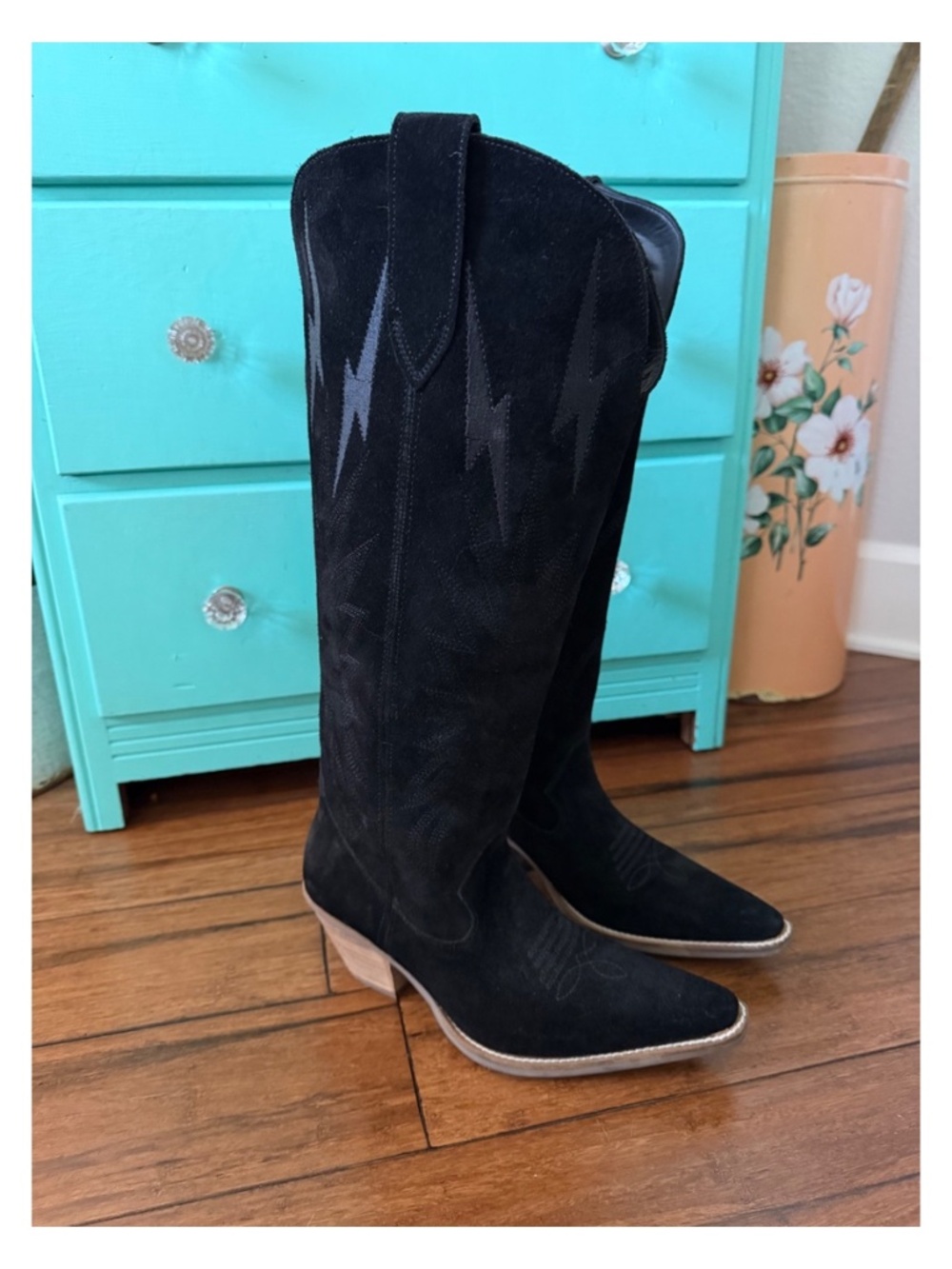 Dingo Thunder Road Black Suede Western Cowboy Boots Women's 7.5 NWOB